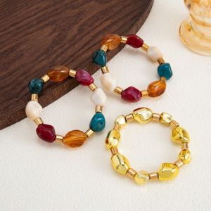 NOER Multi Color Resin Bead Bracelet Irregular Shape Gradient Hue Elastic Cord Bracelet  Elastic Cord Irregular Bead Bracelet Beach Vacation