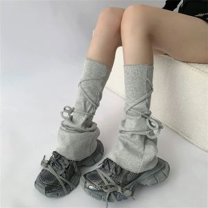 Korean Fashion Leggings Y2K Bandage Calf Pile Socks Women Spring Autumn Mid-tube JK Lolita Foot Covers Ladies Trendy Leg Warmers
