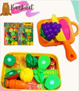 10 PCS Kitchen Simulation Vegetable Fruit Cutting Toys Set Pretend Play  水果切切乐玩具套餐过家家Kids Montessori Learning Toys Fruit Cutting Toys Mix Match 3205