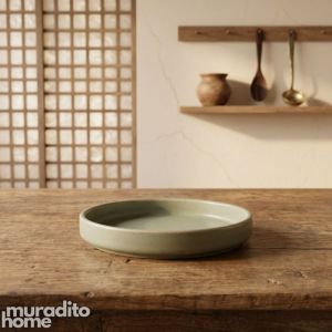 Muraditohome Minimalist Moss Green Stoneware Deep Plate 6.25x1 inches
