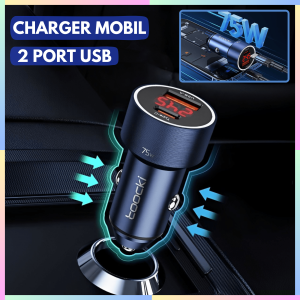 FAST DELIVERY Toocki Charger Mobil 2 Port USB Fast Charging Pengisian Super Cepat QC PD 75W with LED
