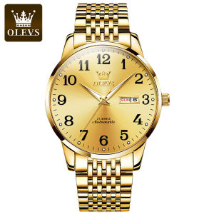 OLEVS Gold Automatic Watch For Men Waterproof Original 2022 Top Sale  Luxury Stainless Steel Calendar Luminous Display Mechanical Watch