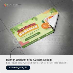 PRINT CETAK SPANDUK BANNER JUS WARNA KUNING HIJAU CUSTOM DESAIN