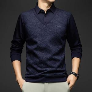 BROWON 2026 Spring Thick Elegant T-shirt Men Long Sleeve Soft Breathable Fake Office Dady Gift Two-piece Male T-shirt Oversized2026