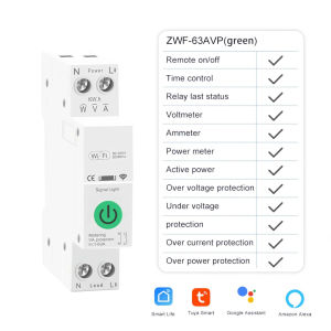 AC 220V 63A 1P+N WIFI TUYA Smart Switch Energy Meter KWh Circuit Breaker Timer MCB Voltage Protector