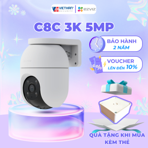 Camera EZVIZ C8C 3K 5MP ban đêm có màu nhận diện người xe tự động thu phóng xoay 360 âm thanh 2 chiều camera mới