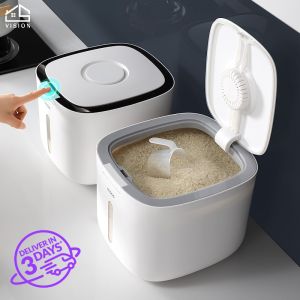 Vision 10KG Kitchen Rice Storage Bucket Grains Flour Measurable Container Anti-moisture and Insect-Proof Flour Rice Sealed Storage Box Tank With Lid PP Safe Mmaterial 10 Liters