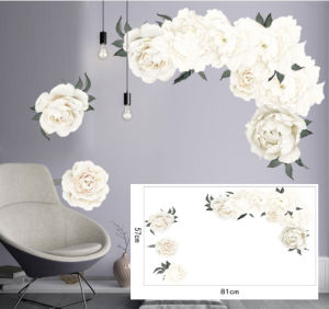 Nursery Decals 2PCS White Peony Wall Stickers Floral Decals Wall Sticker Peel and Stick Wall Stickers PVC Removable Wall Decal for Bethroom Kitchen