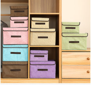 กล่องใส่เสื้อผ้า กล่องเก็บของ (1แพ็คมีกล่องใหญ่และเล็ก) พับเก็บได้ สีเทา สีเขียว กล่องเก็บเสื้อผ้า กล่องอเนกประสงค์ กล่องผ้าลินิน