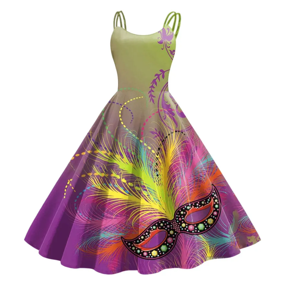 Mardi Gras dresses women sleeveless vintage printed a line flared swing  Carnival party dress Mardi Gras outfit for women Polyester Mini Above Knee  Length Dress - Lazada | Lazada PH