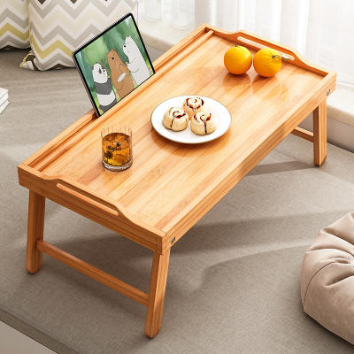 Bamboo Bed Table Laptop Desk with Folding Legs Breakfast Serving Tray with Handl