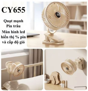 Quạt mini cầm tay Quạt Kẹp để bàn tích điện 5 chế độ pin trâu Siêu Mát Mẫu mới - QuạT Fan CY655