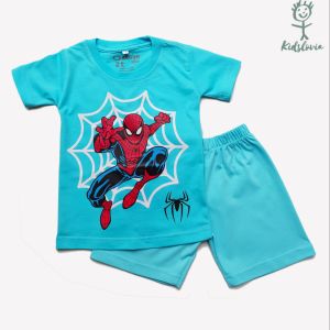Setelan Kaos Anak laki Laki Seri Superhero Spiderman Ironman Celana Pendek Anak Usia 1-6 Tahun Katun