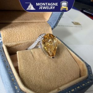 Montagne Jewelry Natural Natural Yellow quartz Citrine Ring for women Teardrop Design Fine Jewellery 925 Silver Ring