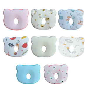 Newborns Baby Pillow with Pattern/Solid Design Infant Crib Bedding Pillow Breathable Cotton Cushion Support Pad