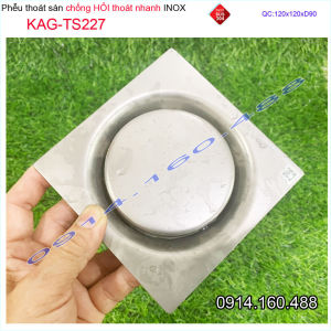 Thoát sàn ban công KAG-TS227 vuông 12x12cm ống D90 thoát sàn vách tắm đứng chống hôi phễu thu nước sang trọng sử dụng tốt