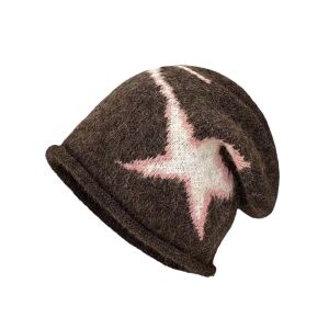 HEALMEYOU Jacquard Star Knitted Hat Warm Pentagram Y2k Beanie Hat Fashion Hip Hop Pullover Cap Hip Hop