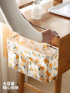 Bedside Storage Organizers Cotton Linen Bag with Multiple Pockets and Lovely Patterns for Bedroom Organization