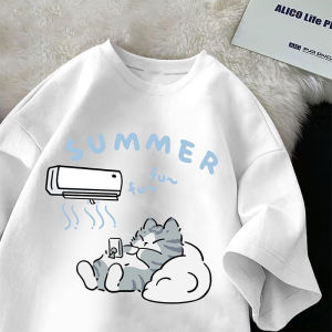 Cartoon Cat Printed Short Sleeved T-shirt Summer New Korean Style Ins Couple Loose Versatile Half Sleeved Top