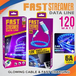KABEL DATA LED TYPE C MICRO USB LIGHTNING FAST CHARGING 2.4A