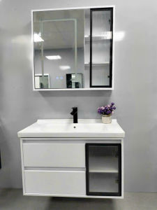LIÊN HỆ FREESHIP Tủ chậu gương lavabo phòng tắm CT35 Gương Led cửa hít nhựa PVC đặc lõi cao cấp siêu bền đẹp kích thước mặt lavabo 50x80 cm