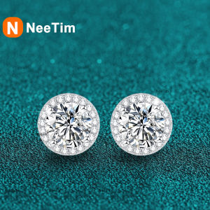 NeeTim 0.5-2CT Moissanite Stud Earrings for Women Sparkling Lab Diamond Sterling Silver S925 Wedding Party Jewelry Certified2026