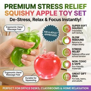 Green Apple Stress Ball Transparent Soft Squeeze Toy Maltose Slow-Rebound Decompression Toy Creative Fidget Stress Relief Toy for Home Office