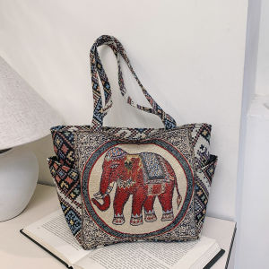 Grosiran Omygoose Tas Totebag Wanita / Tas Tenteng Wanita / Tas Motif Gajah / Tas Bahu / Tas Tote Kanvas / TFW 0274