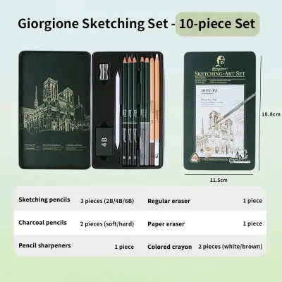 GOIRGIONE Pro Sketch Set 10/12/19/27 Graphite & Charcoal Pencils | Portable Iron Box for Artists/Students