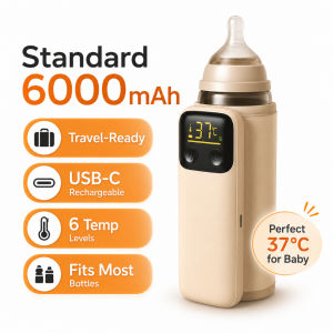 Portable Baby Milk Bottle Warmer 6000mAh | USB-C Rechargeable | 6 Temp Control | Travel & Outdoor Use