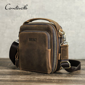 CONTACTS Genuine Leather Shoulder Bags for Men Tote Handbags Crossbody Bags for 8.3 iPad Mini High Quality Mens Bags