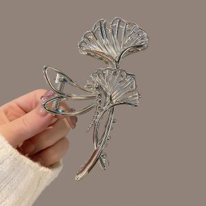 F4 Klip Cakar Rambut Logam Daun Ginkgo Biloba Jepit Rambut Korea Bahan Alloy 11cm Jedai JUMBO HCM036