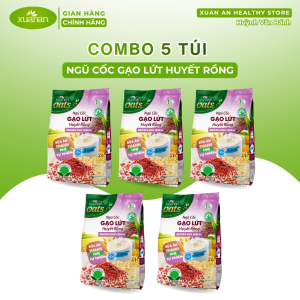 Combo 5 Túi Ngũ cốc Gạo lứt Huyết rồng (Ít đường) Xuân An túi 400g