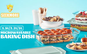 [Free Gift] Microwaveable Baking Dish Glass Tray Oven Bakeware Pan Rectangular 1L 1.5L 2.2L 3L With Handle