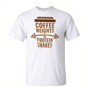 [Local Stock] HBESTY  COFFEE WEIGHTS PROTEIN SHAKES Cotton Crew Neck Short Sleeve Men Summer Tee Retro Coffee Weight Lifting Protein Gym Casual Tees