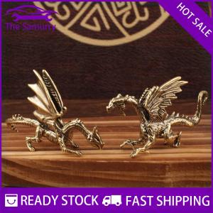 Samurry ✨Hot Sale✨ Solid Brass Pterosaur Dragon Small Statue Desktop Ornament Chinese Mythical Beast Figurines Retro Home Feng Shui Decoration