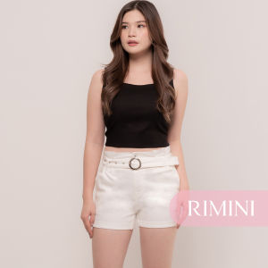 RIMINI - Celana Jeans Putih Pendek Wanita A-Line Belted Size 26-33 - Ambra Shorts 5115-1