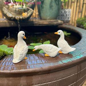 🎀Perfection Store1🎀 3pcs Cute White Duck Hydroponic Lotus Flower Pot Retro Resin Statue Outdoor Sculpture For Home Office Desk Garden Desk Decor Ornament