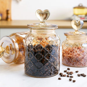 [Fast Delivery] Aesthetic Nordic Amber Glass Jars Airtight Kitchen Food Storage Candy Bottle