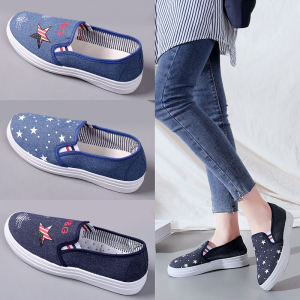 CODSpring 2025 New Womens Beijing Cloth Shoes Wear-Resistant Canvas Flat Bottom Versatile Slip-On round Toe Low Cut Fashionable