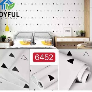 Wallpaper Sticker Dinding Motif Segitiga Hitam Abu Kecil Ukuran 9-10Meter x 45Cm