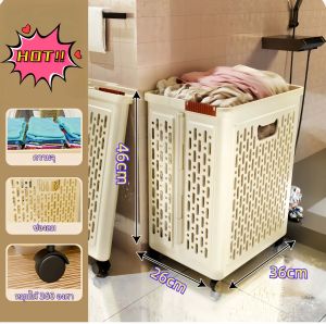 ตะกร้าซักผ้าแบบพับได้ ตะกร้าผ้าพลาสติก มีล้อ เคลื่อนย้ายสะดวก แข็งแรง ทนทาน ขนาดใหญ่ สำหรับเก็บผ้า/ของเล่น