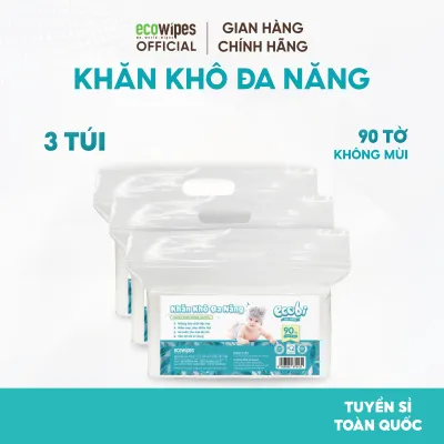 Combo 05 túi khăn vải khô đa năng cao cấp an toàn cho bé Ecowipes túi 90 tờ 120g siêu tiết kiệm mềm mịn dai thấm hút tốt