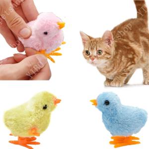 Pet Cat Toys Jumping Walking Hopping Cartoon Plush Chicken Clockwork Cat Interative Playing Toy Wind Up Chick Kitten Supplies