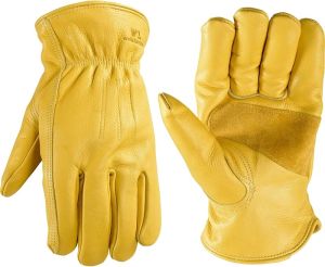 Mens Winter Leather Work Gloves 100-gram Thinsulate Cowhide Lined Leather Large (Wells Lamont 1108L)  Yellow