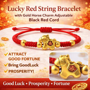 [Immediate Wealth] Horse Year Lucky Bracelet Lucky Pony Red Rope Bracelet Chinese Style Zodiac Horse Bead Woven Bracelet New Year Gift Couple Braided Bracelet