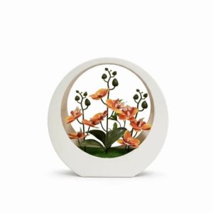 HOUCHU Ornaments Artificial Orchid Pot Plant Decorative Floral Art Home Decor Imitation Flower Bonsai Sweet Moon Shape Orchid Potted Plant Wedding Decor