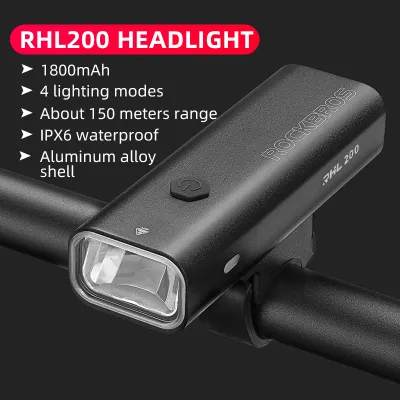 ROCKBROS Bicycle Light Aluminum Alloy Bike Head Light Waterproof MTB Road Bike Lights USB Charging Cycling Flashlight Quickly Remove Bicycle Accessories