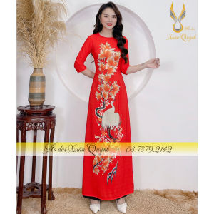 Áo Dài Lụa Habutai Cao Cấp Họa Tiết Hồng Hạc K01 Đỏ - Áo Dài Xuân Quỳnh