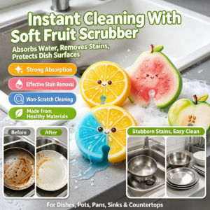 Cartoon Fruit Wood Pulp Dishwashing Wipe Compression Reusable Sponge Wipe Household Kitchen Cleaning Rag Soft Absorbent